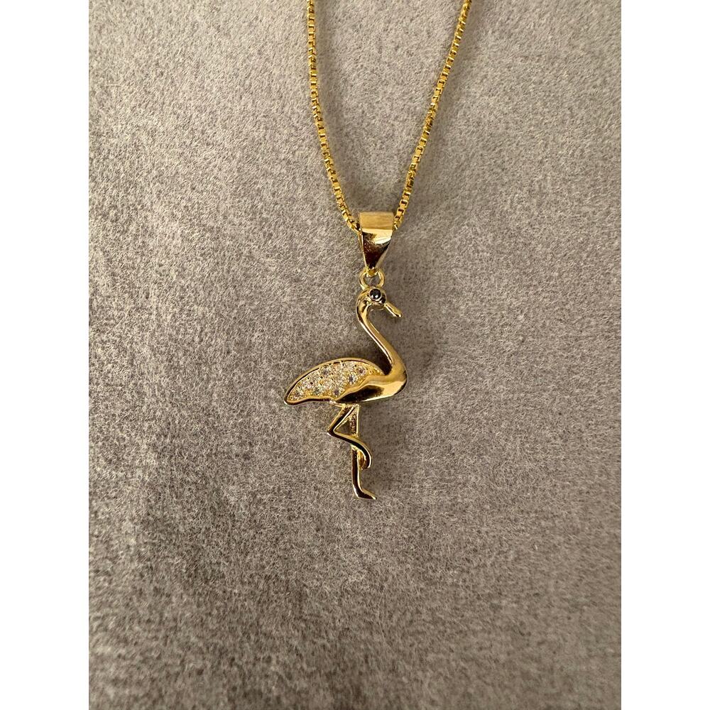 .15ct Moissanite Flamingo Necklace, Vermeil Gold filled 925 - Picture 5 of 6